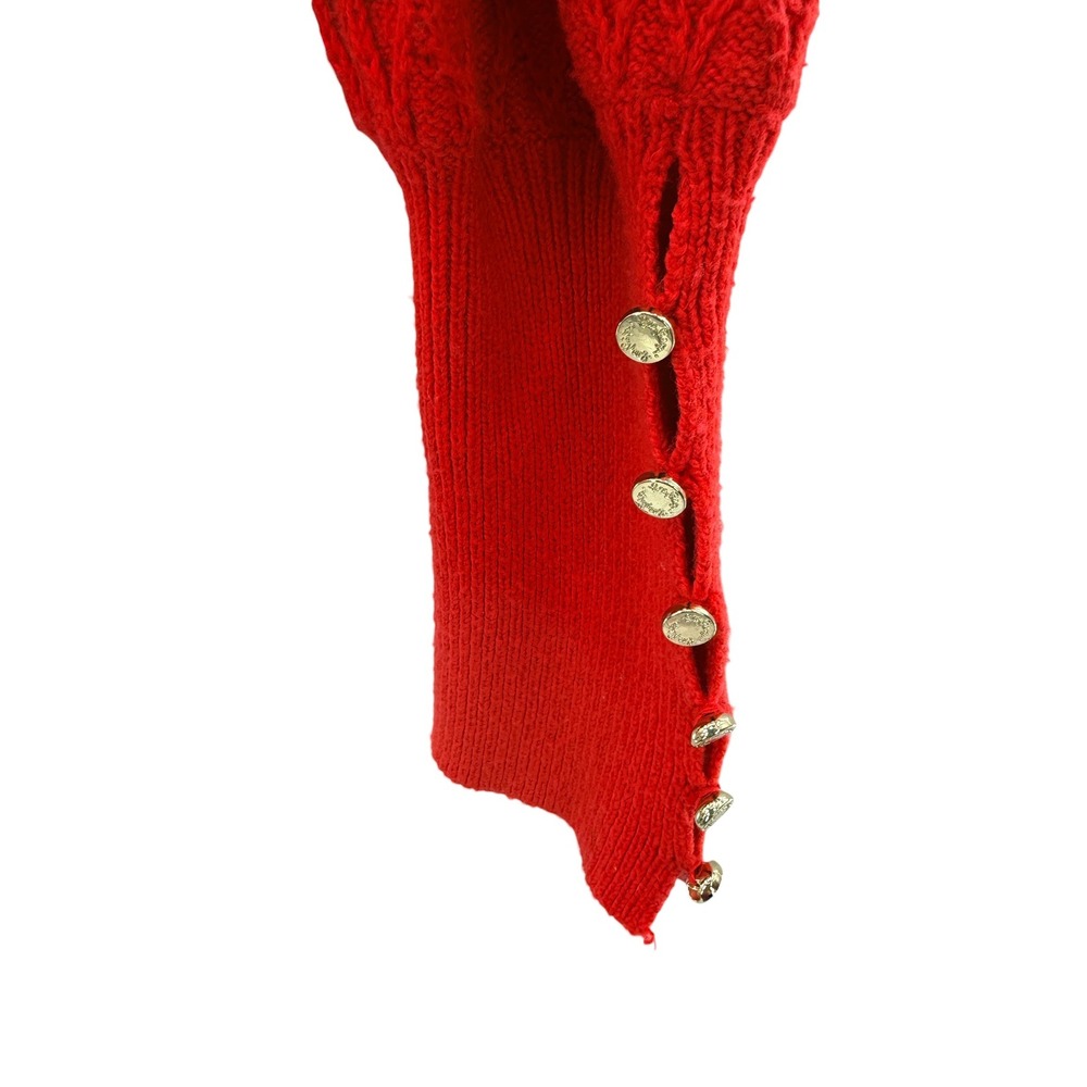 Lilly Pulitzer Jacquetta Sweater Ruby Red XL Puff Sleeve Gold Button Cuff - Picture 3 of 7